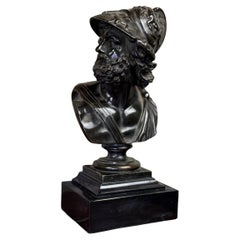 Busto de Ajax, bronce patinado negro sobre base de mármol belga negro, S. XIX