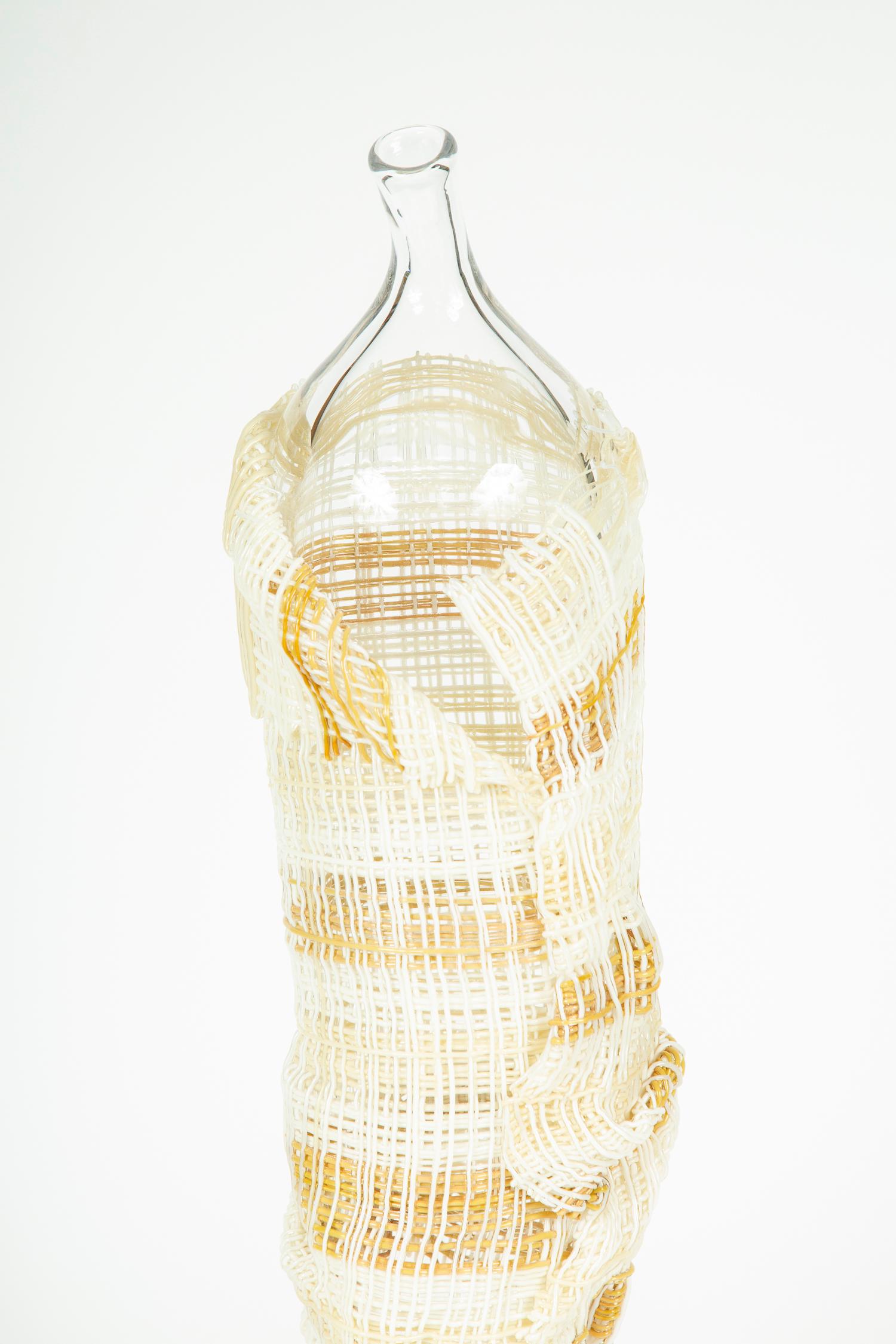 Hand-Crafted Ajax, a Unique clear, cream & taup / camel Glass Sculpture by Cathryn Shilling