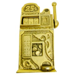 AJC signed vintage gold tone casino gambling slot machine designer brooch