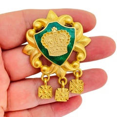 AJC broche vintage firmado en oro esmaltado flor de lis corona cruz de diseño