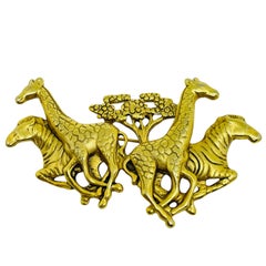 AJC signed vintage gold tone safari zebra giraffe designer brooch
