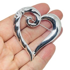AJC signed vintage silver tone heart designer brooch
