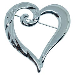AJC signed vintage silver tone heart designer brooch