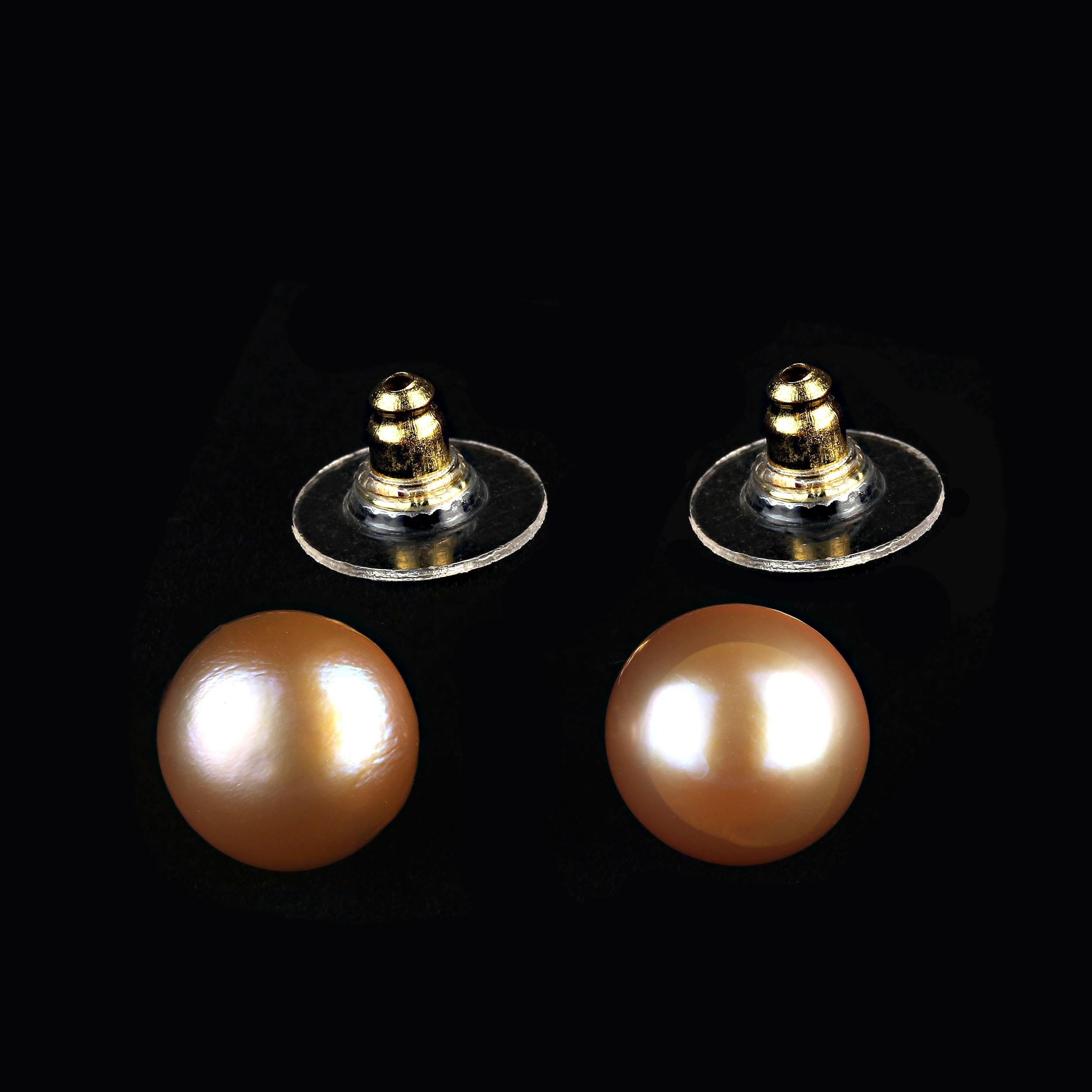 Women's or Men's AJD 10 MM Bronzy Pearl Studs with 14K yellow gold For Sale