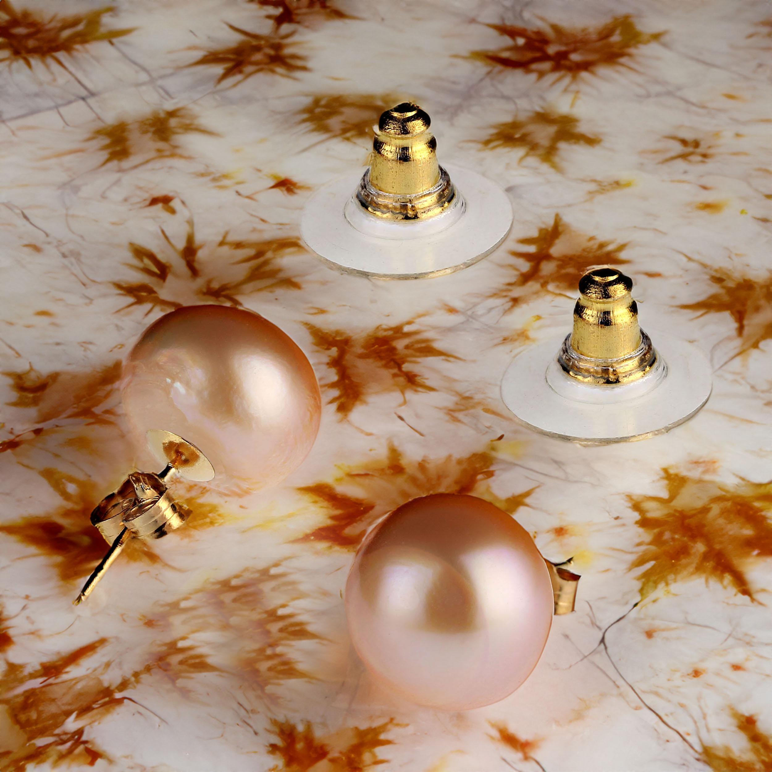 AJD 10 MM Bronzy Pearl Studs with 14K yellow gold For Sale 3
