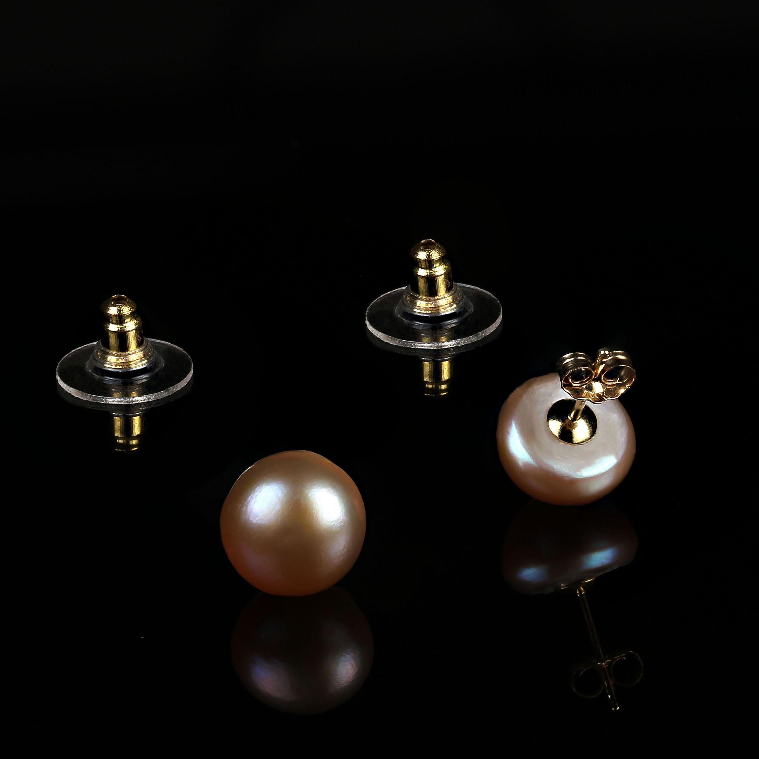 Artisan AJD 11 MM Bronzy Pearl Studs with 14K yellow gold For Sale