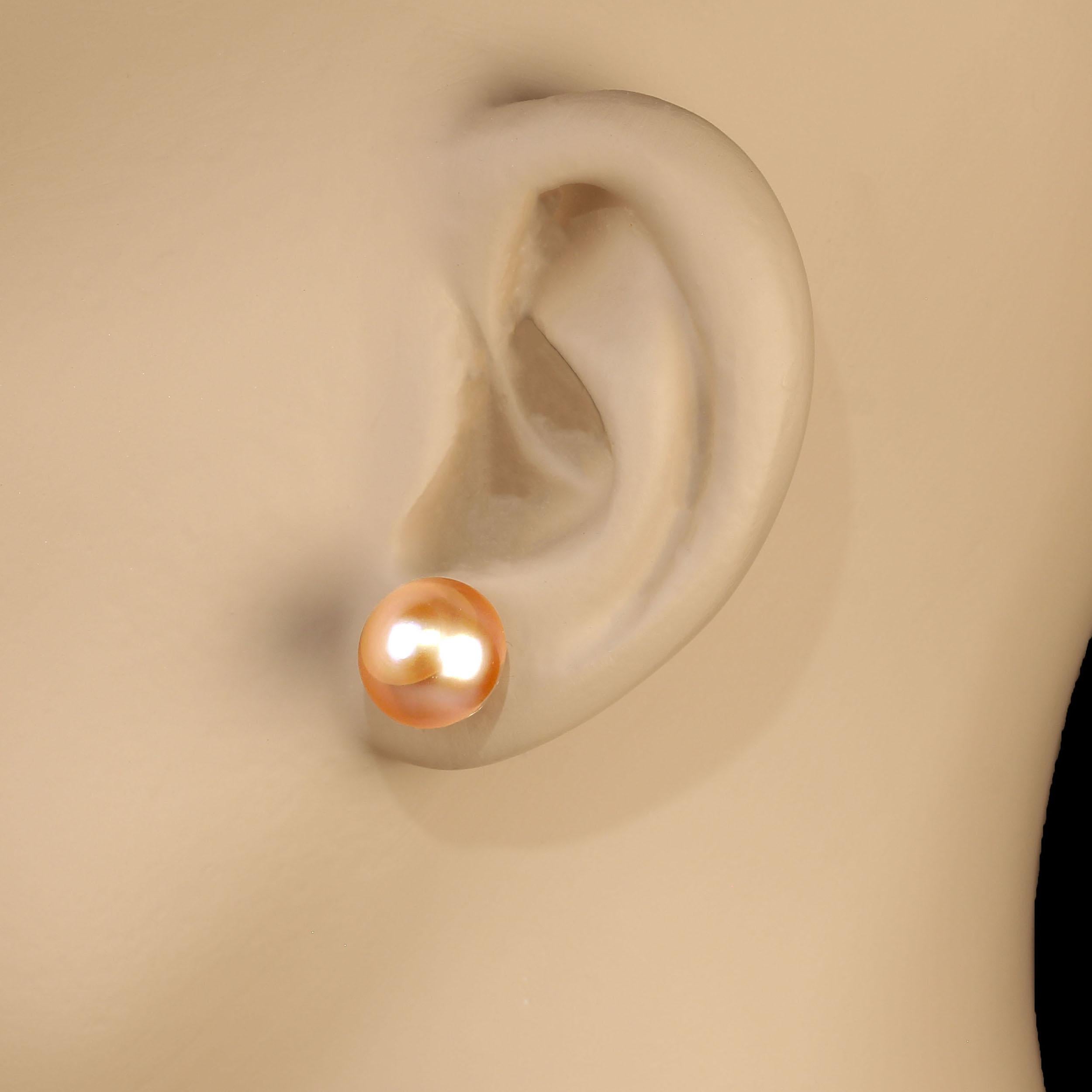 AJD 11 MM Bronzy Pearl Studs with 14K yellow gold In New Condition For Sale In Raleigh, NC