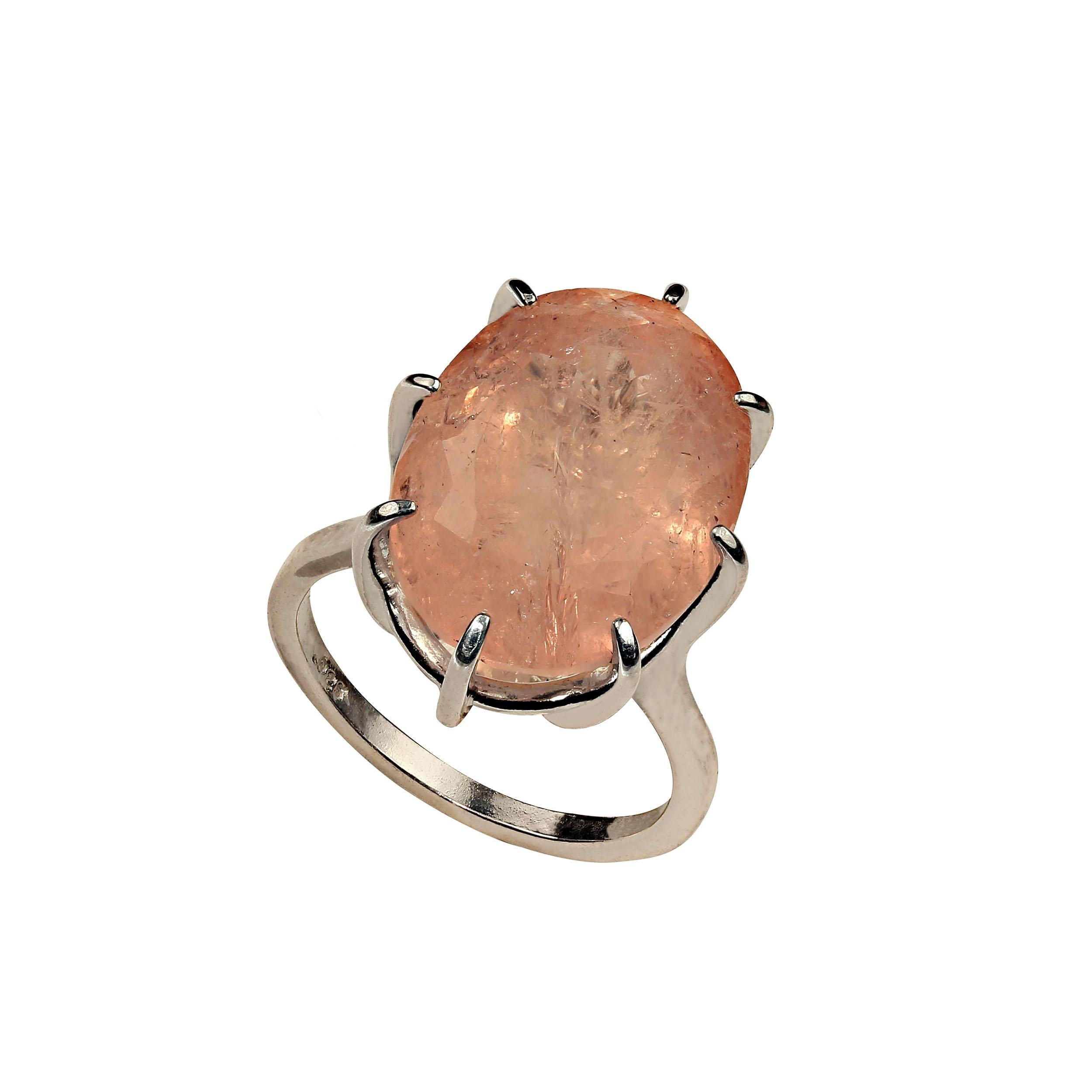 Artisan AJD 13.98 Carat Oval Pink Morganite in Sterling Silver Ring  Great Gift