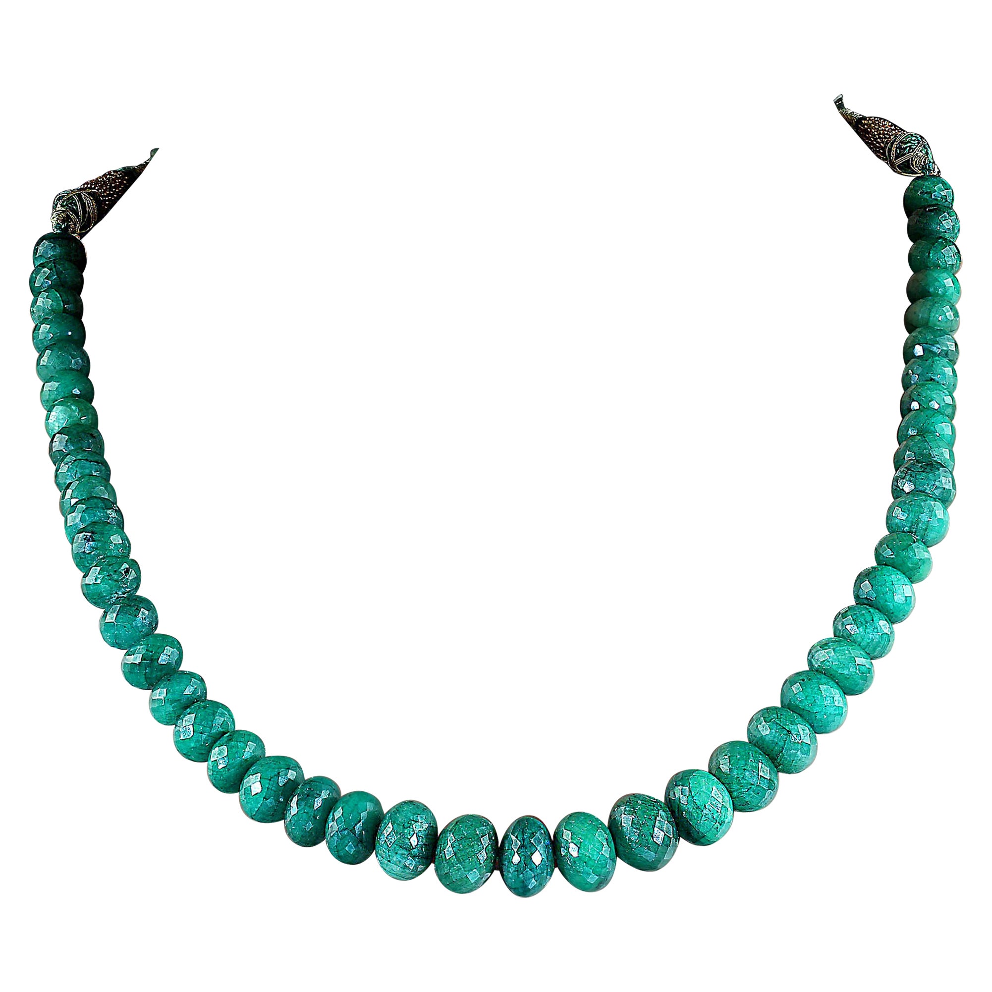 AJD 14 Inch Expandable Graduated Emerald Rondel Necklace