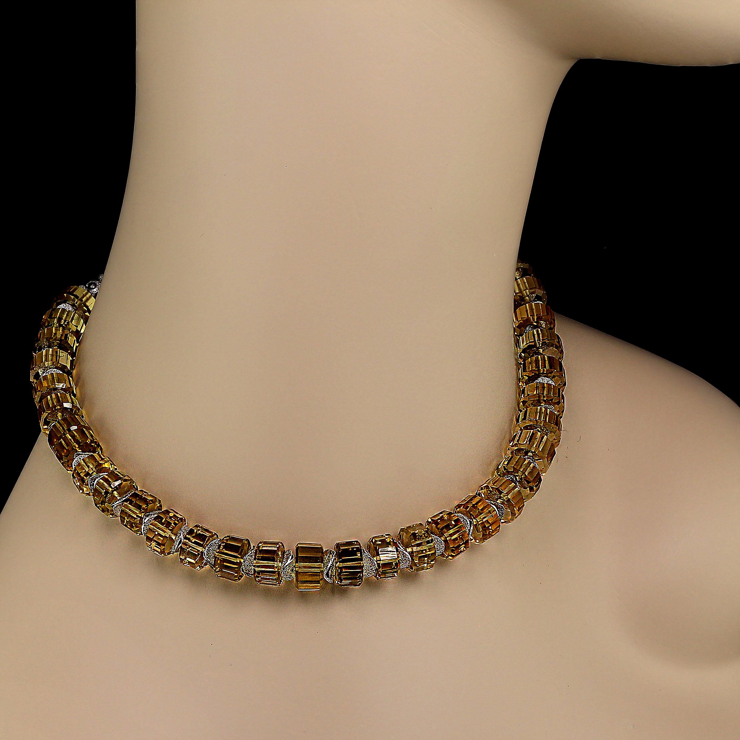 Custom made choker necklace of beautifully Fancy Cut Citrine Rondelles, 10mm, accented with frosted silver tone flutters. These are gorgeous genuine gemstones strung together to create a bold choker. The Turkish Sterling Silver wreath toggle clasp