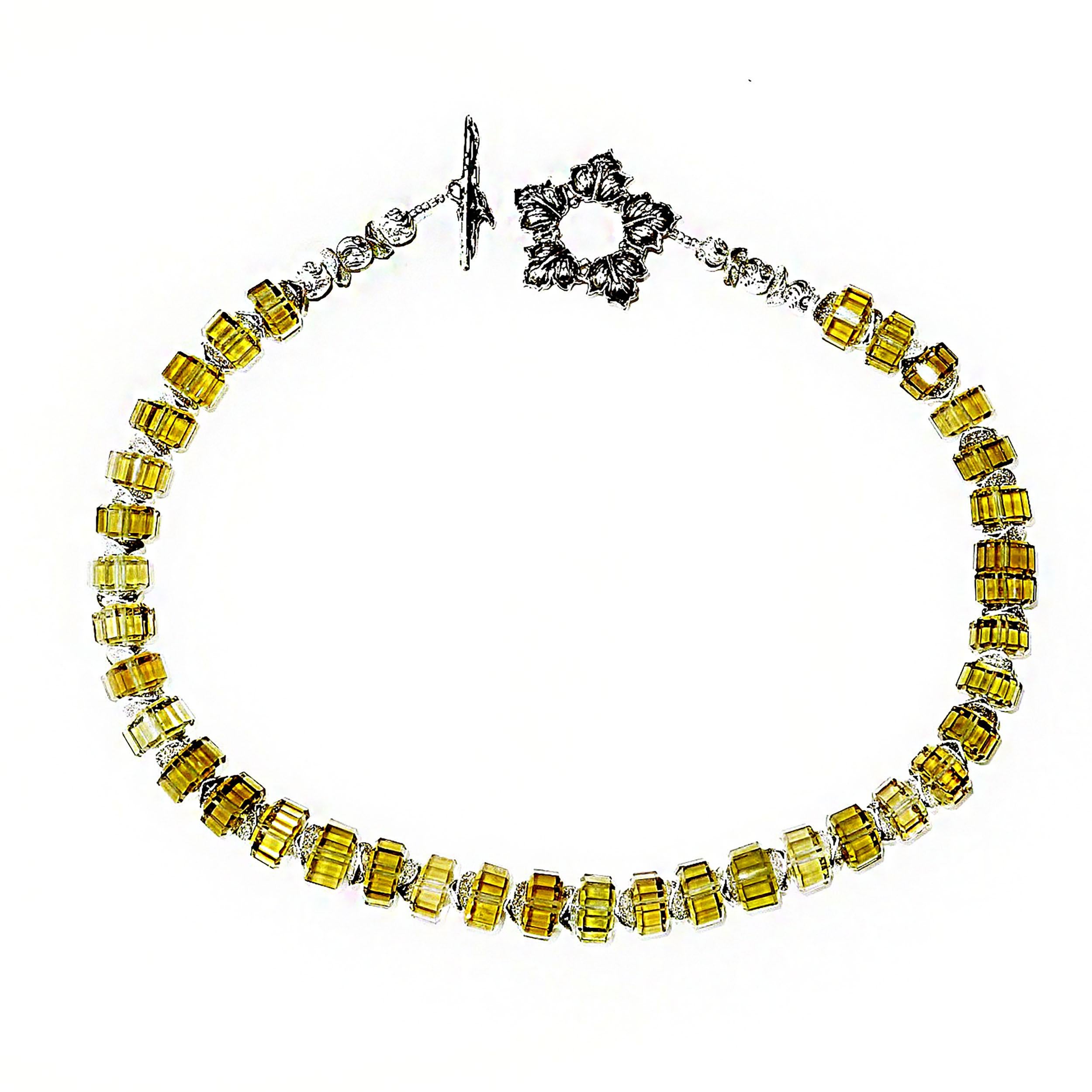 Artisan AJD 15 Inch Choker Necklace of Fancy Cut Citrine Rondelles with Silver Clasp For Sale