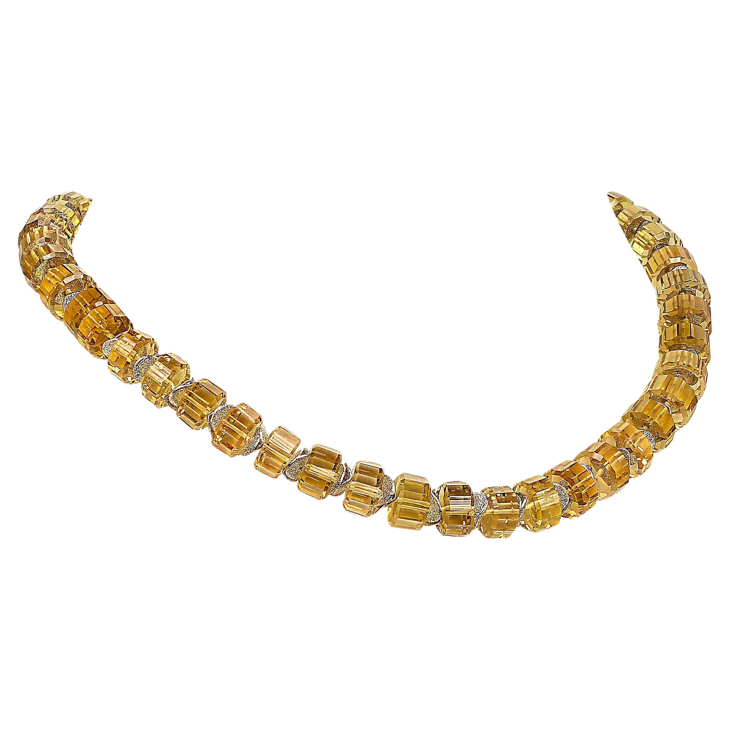 AJD 15 Inch Choker Necklace of Fancy Cut Citrine Rondelles with Silver Clasp For Sale