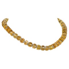 AJD 15 Inch Choker Necklace of Fancy Cut Citrine Rondelles with Silver Clasp