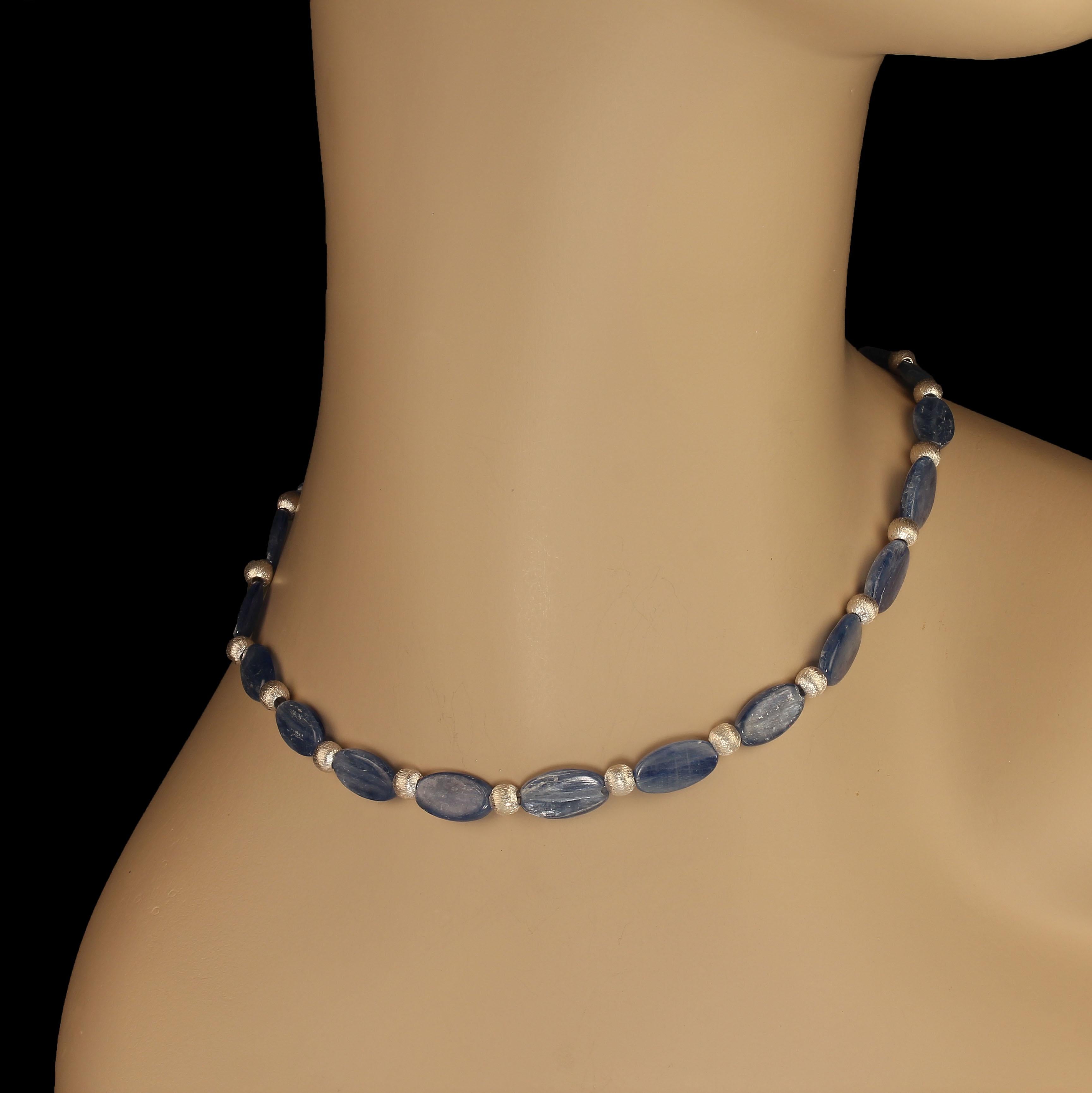 AJD 15 Inch Choker of Blue Oval Kyanite and silver beads     Perfect Gift For Sale 1