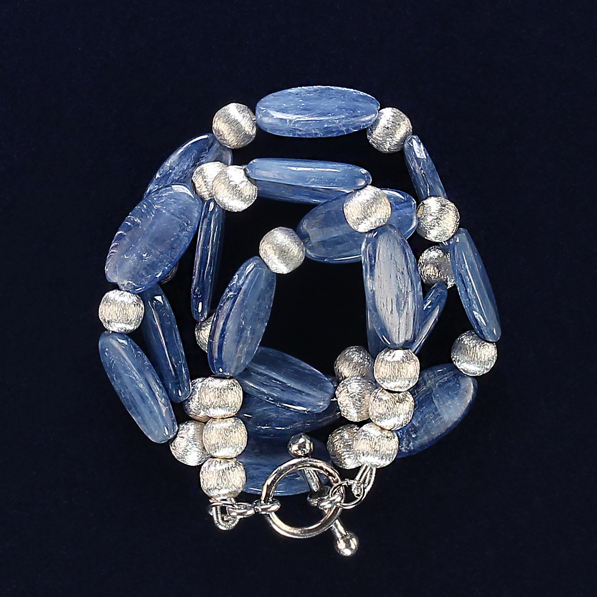 Artisan AJD 15 Inch Choker of Blue Oval Kyanite and silver beads     Perfect Gift For Sale