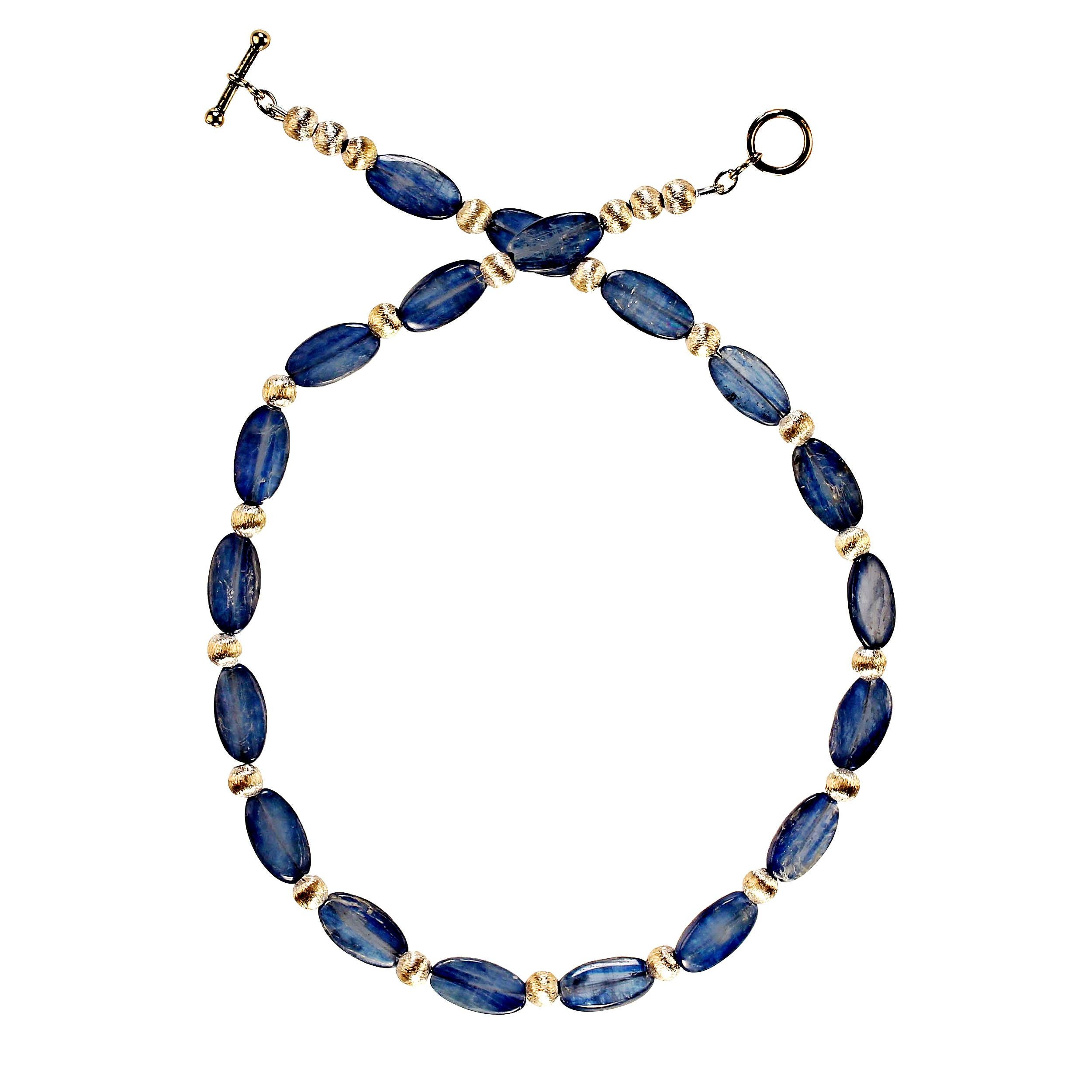 Oval Cut AJD 15 Inch Choker of Blue Oval Kyanite and silver beads     Perfect Gift For Sale