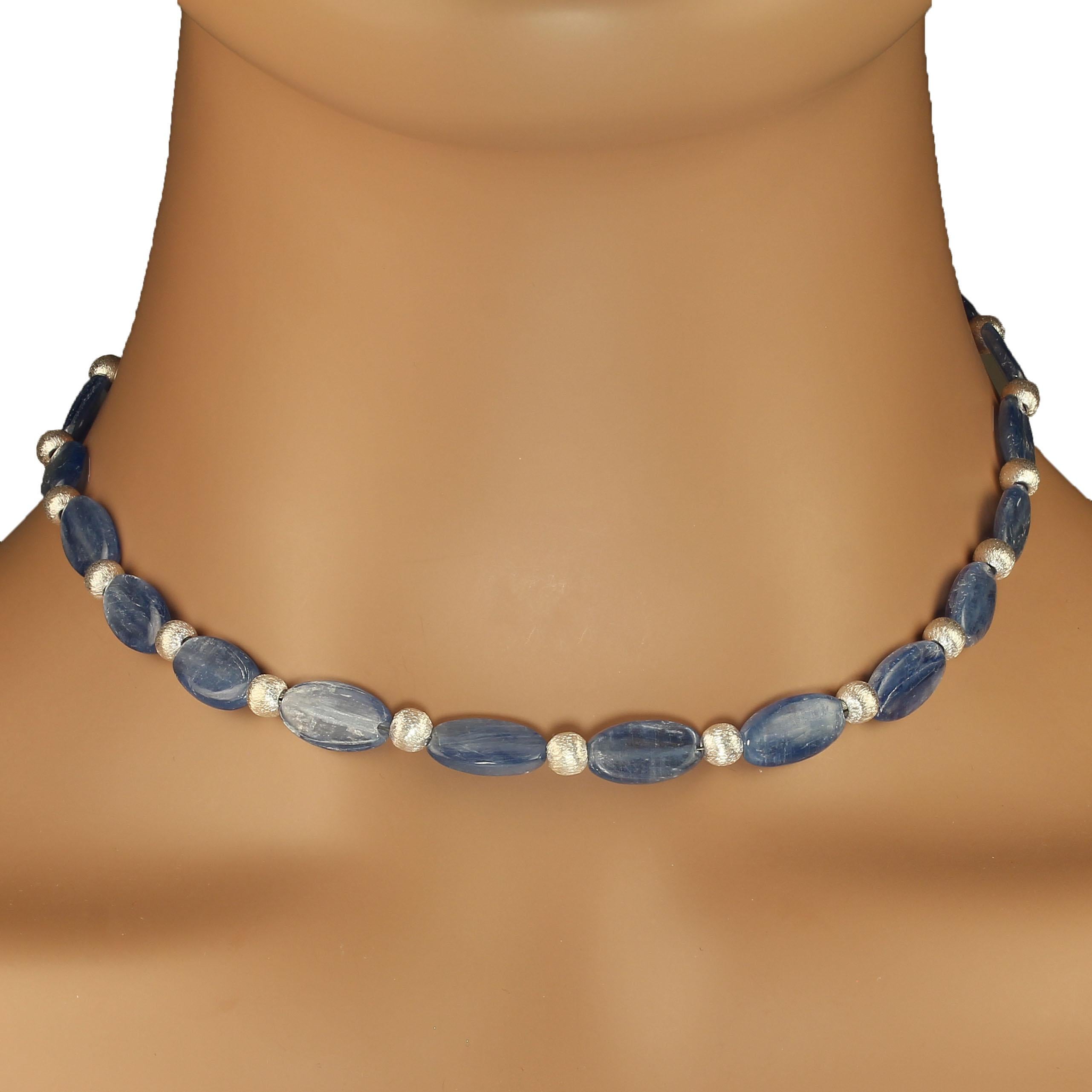 Women's or Men's AJD 15 Inch Choker of Blue Oval Kyanite and silver beads     Perfect Gift For Sale