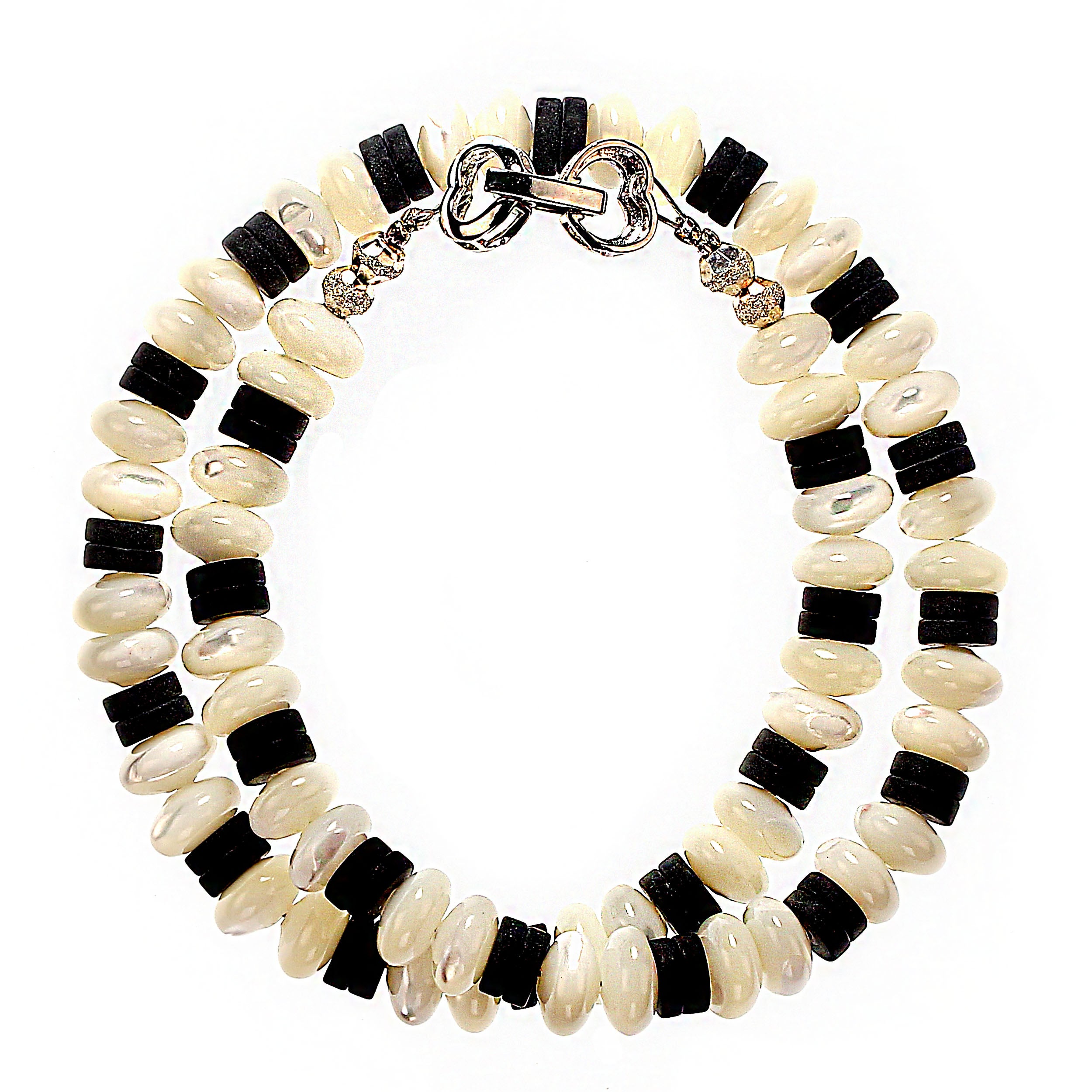 AJD 15 Inch Choker of Mother of Pearl and Black Onyx   Great Gift!!