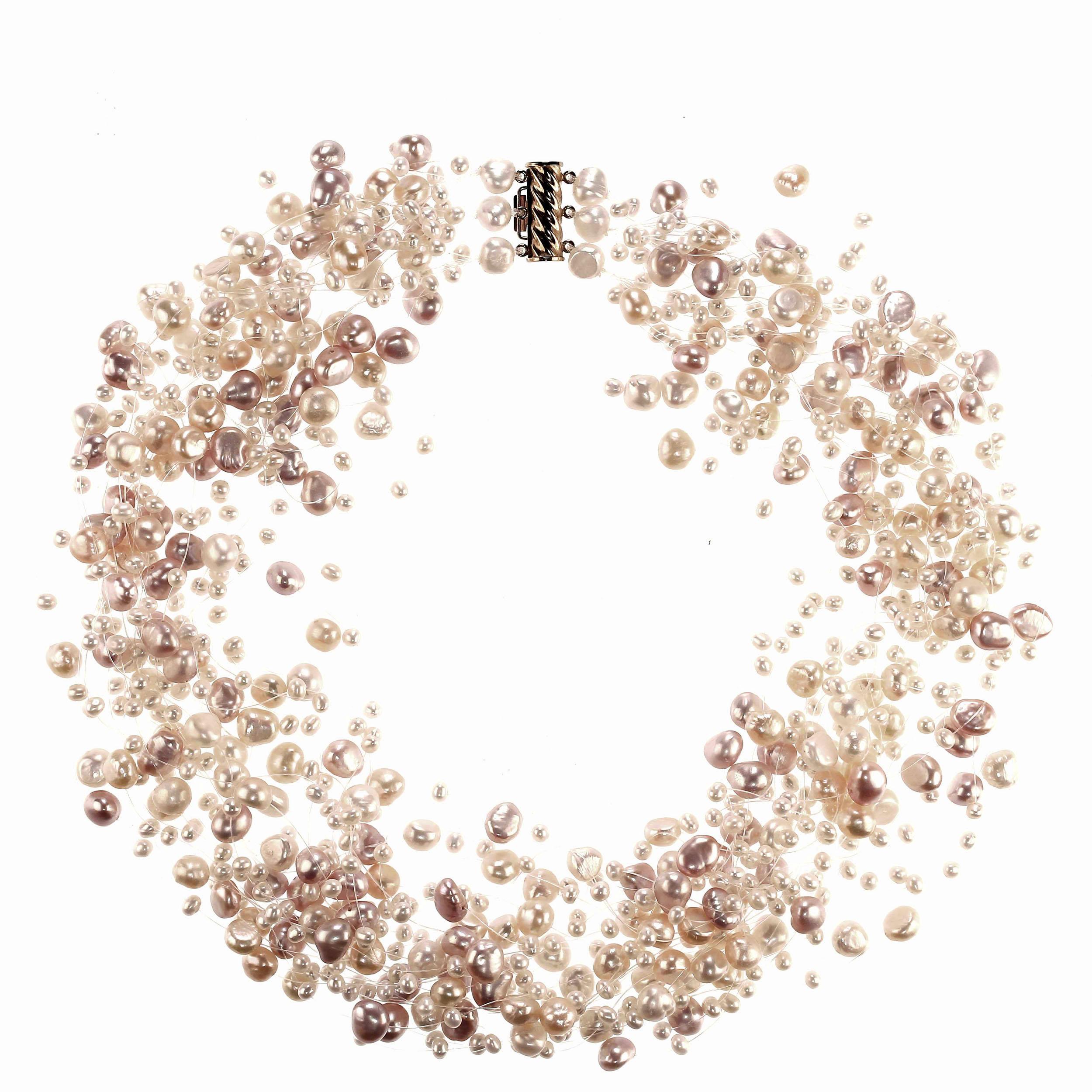 Women's or Men's AJD 15 Inch Illusion or Floating Pearl necklace with 14K gold clasp