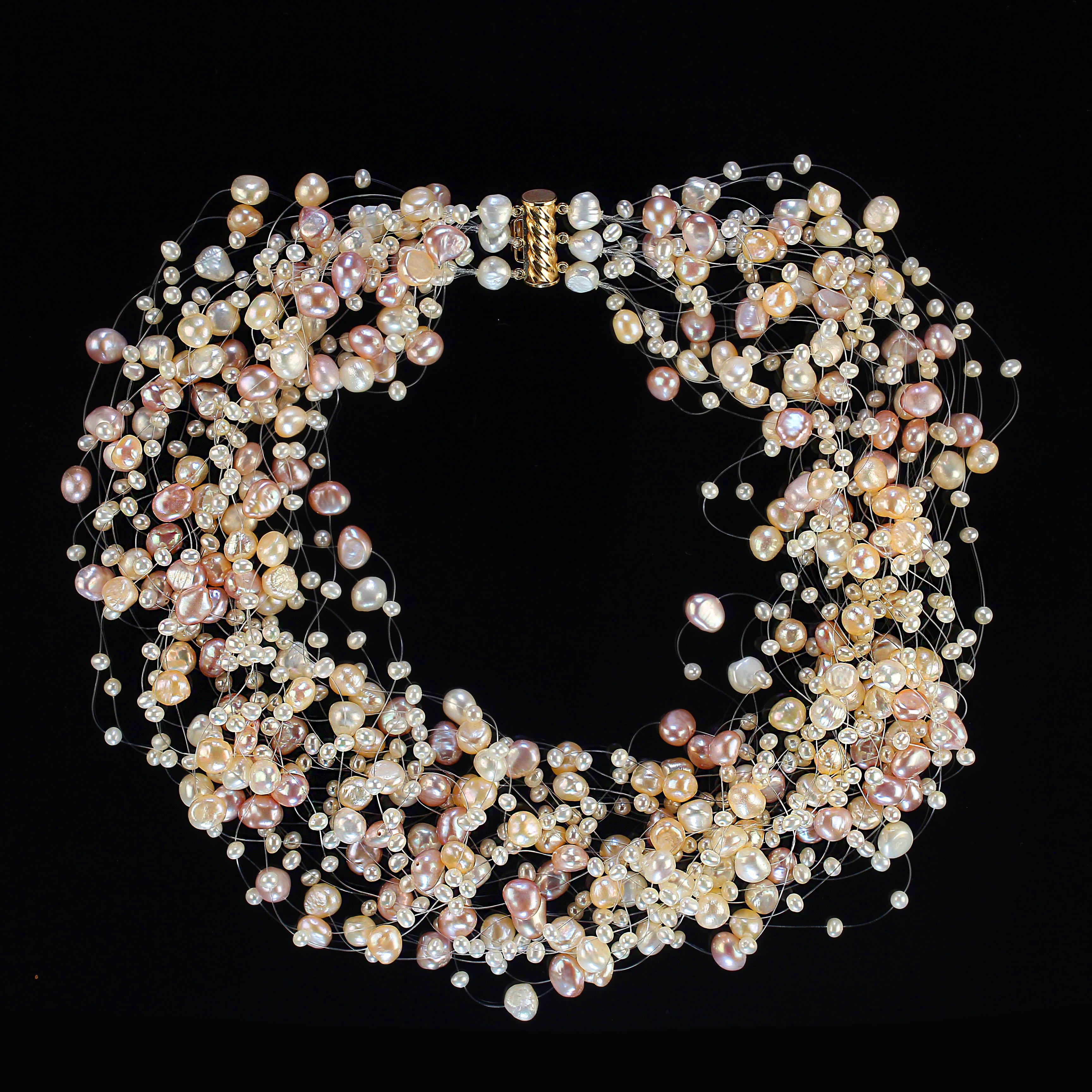 AJD 15 Inch Illusion or Floating Pearl necklace with 14K gold clasp 1