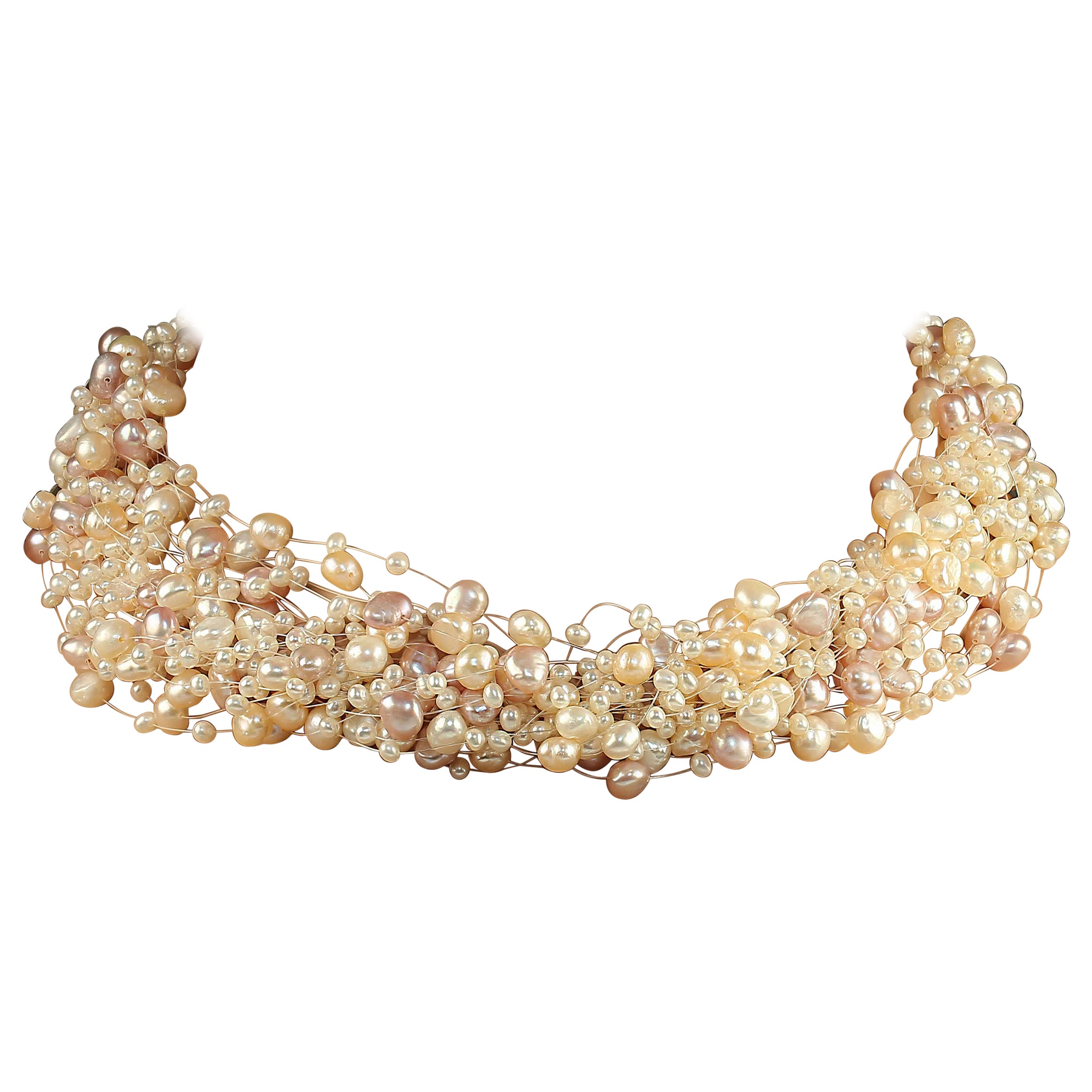 AJD 15 Inch Illusion or Floating Pearl necklace with 14K gold clasp