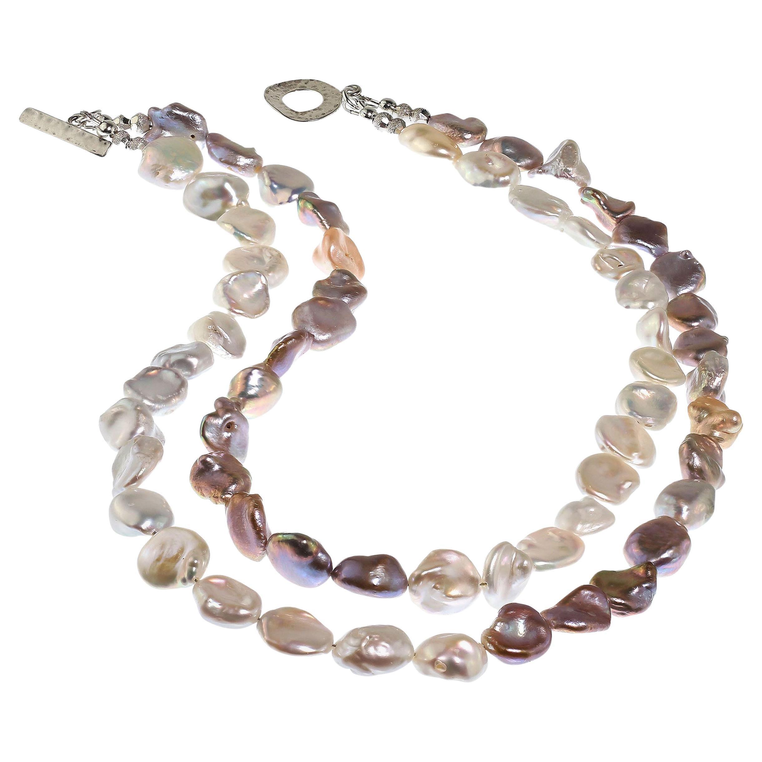 AJD Collar de perlas de dos vueltas en plata y blanco cruzado de 15 pulgadas Artesano en venta