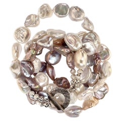 AJD 15 Inch Two-Strand Pearls in Silver & White Cross over Pattern Necklace