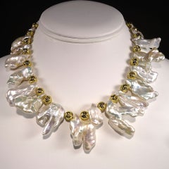 AJD 15 Inch White Free form Baroque Pearls Gold Accents Choker Great Gift!!
