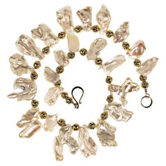 AJD 15 Inch White Free form Baroque Pearls Gold Accents Choker     Great Gift!!