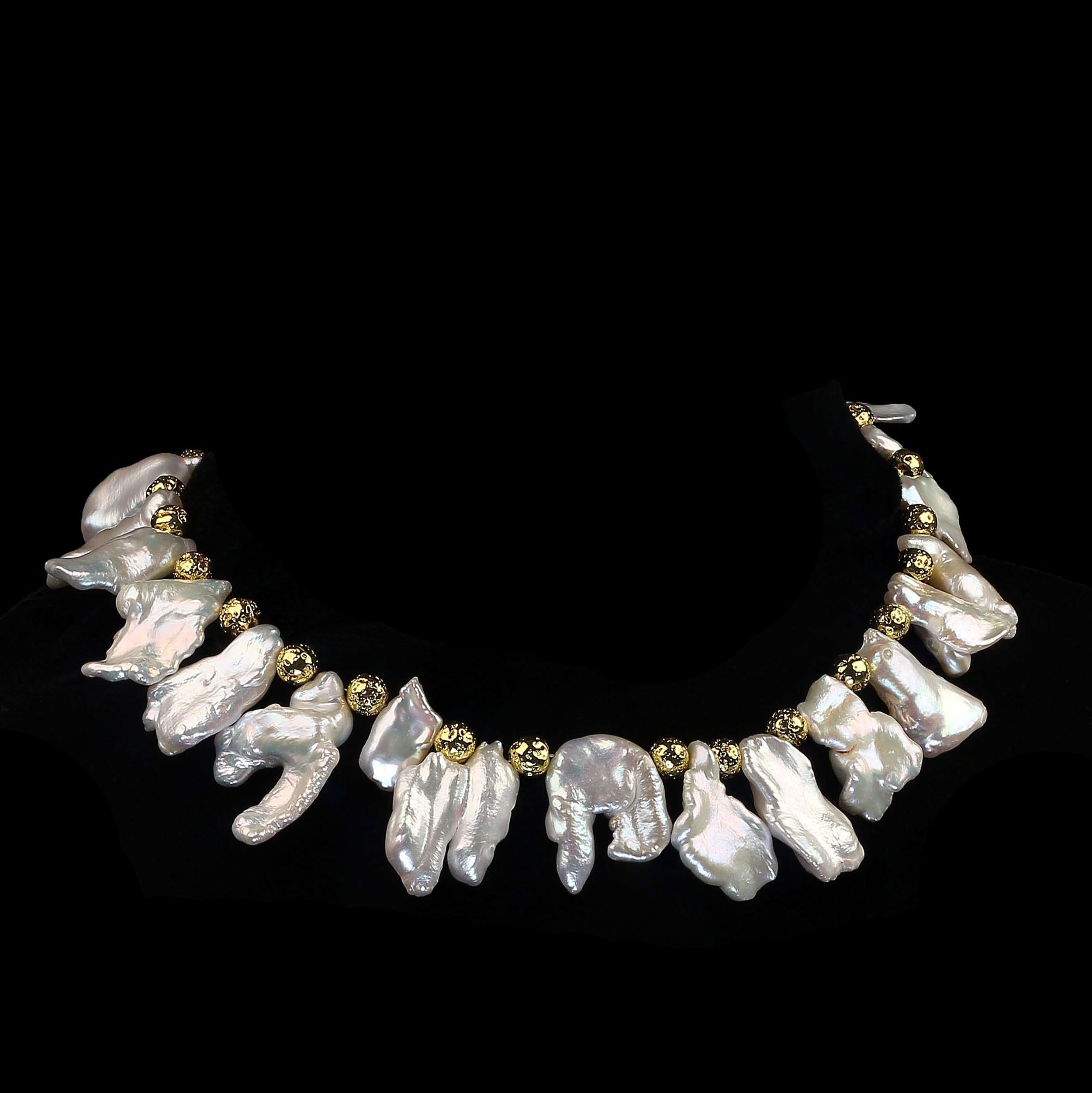 Artisan AJD 15 Inch White Free form Baroque Pearls Gold Accents Choker     Great Gift!! For Sale