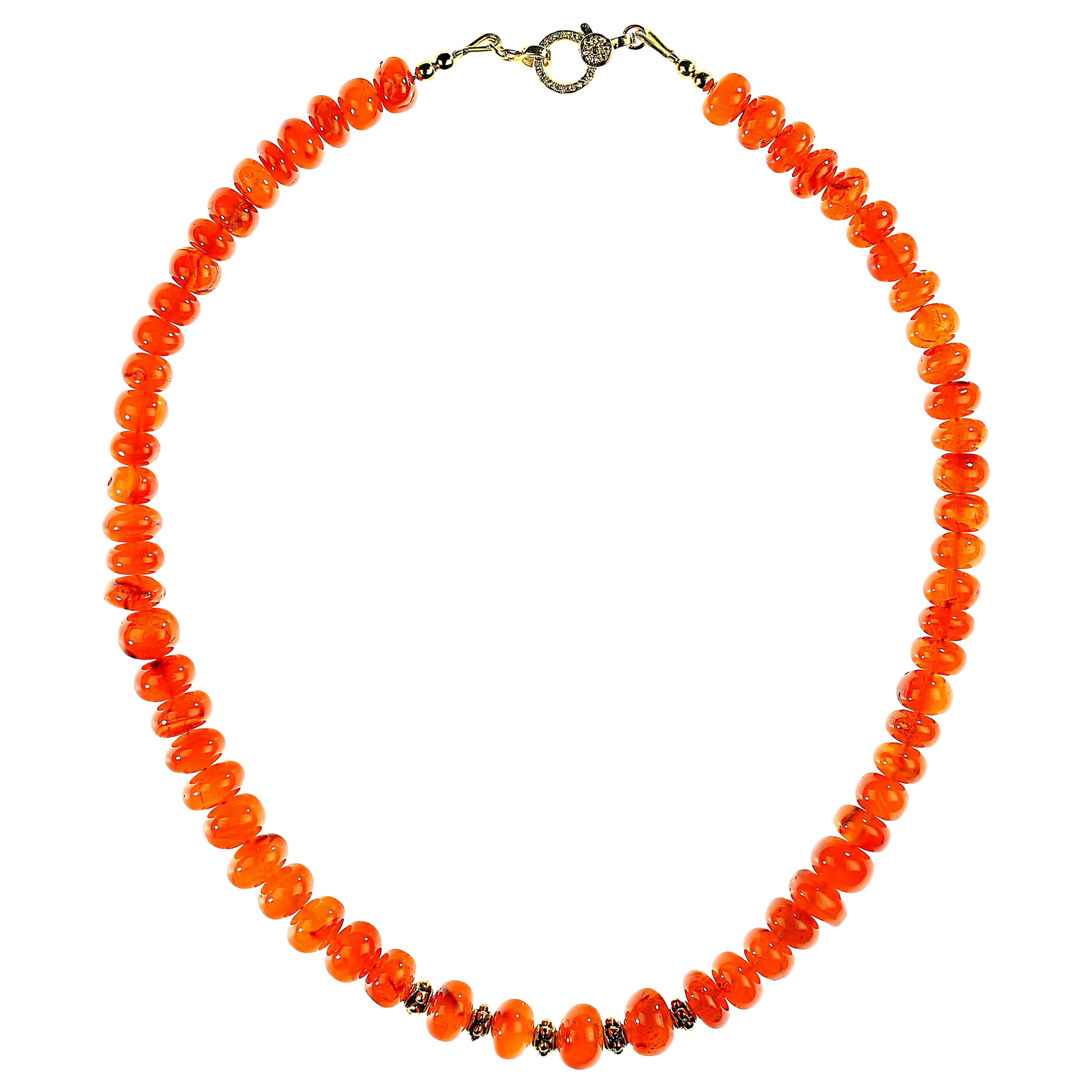 AJD 16 Inch Carnelian Rondelle Necklace with Diamond Chip Clasp