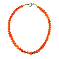 AJD 16 Inch Carnelian Rondelle Necklace with Diamond Chip Clasp
