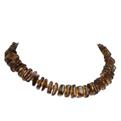 AJD 16 Inch Highly Polished Smoky Quartz and Goldy Choker Necklace