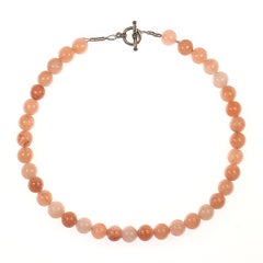 AJD 16 Inch Orange/Peach Agate Necklace with Bali Silver toggle clasp