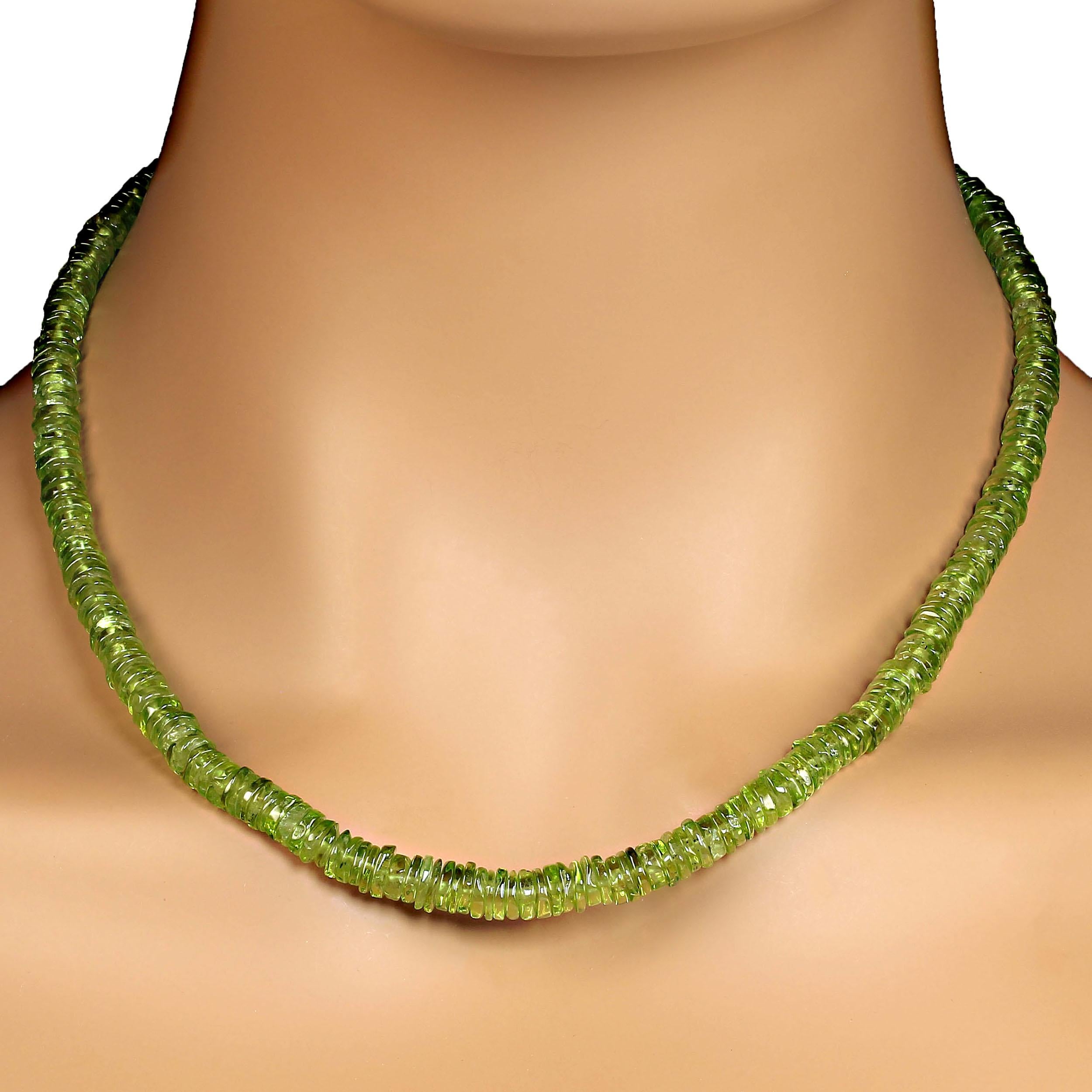 Artisan AJD 16 Inch Polished Peridot Rondelles Choker necklace  Perfect Gift! For Sale