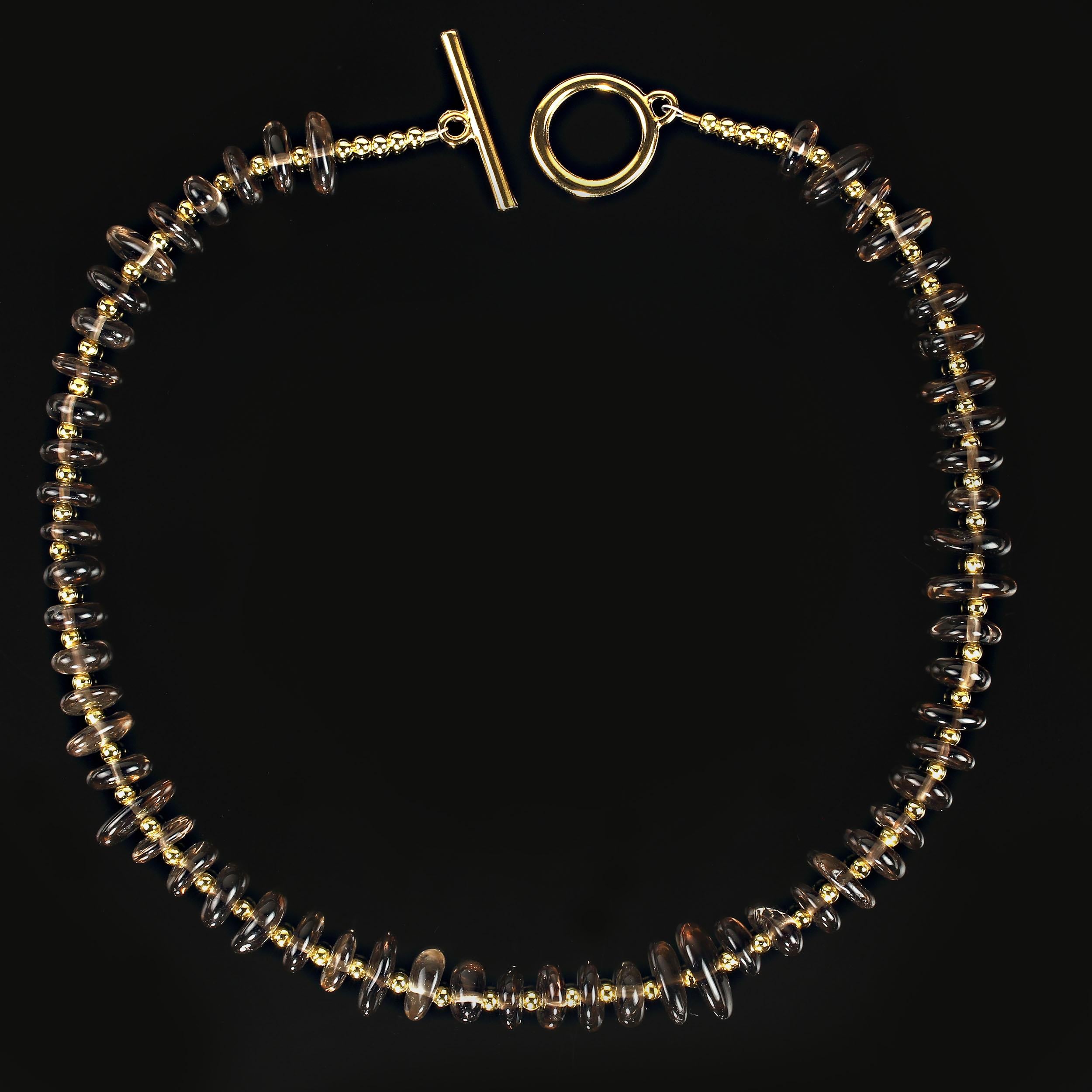 Bead AJD 16 Inch Smoky Quartz Necklace with Goldy Accents