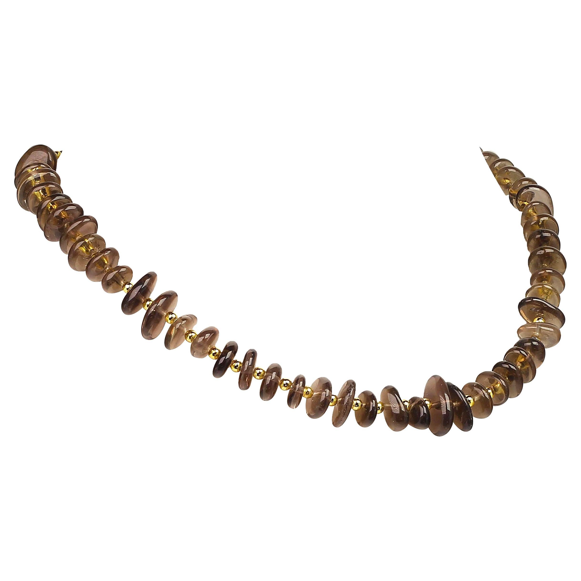 Artisan AJD 16 Inch Smoky Quartz Necklace with Goldy Accents For Sale