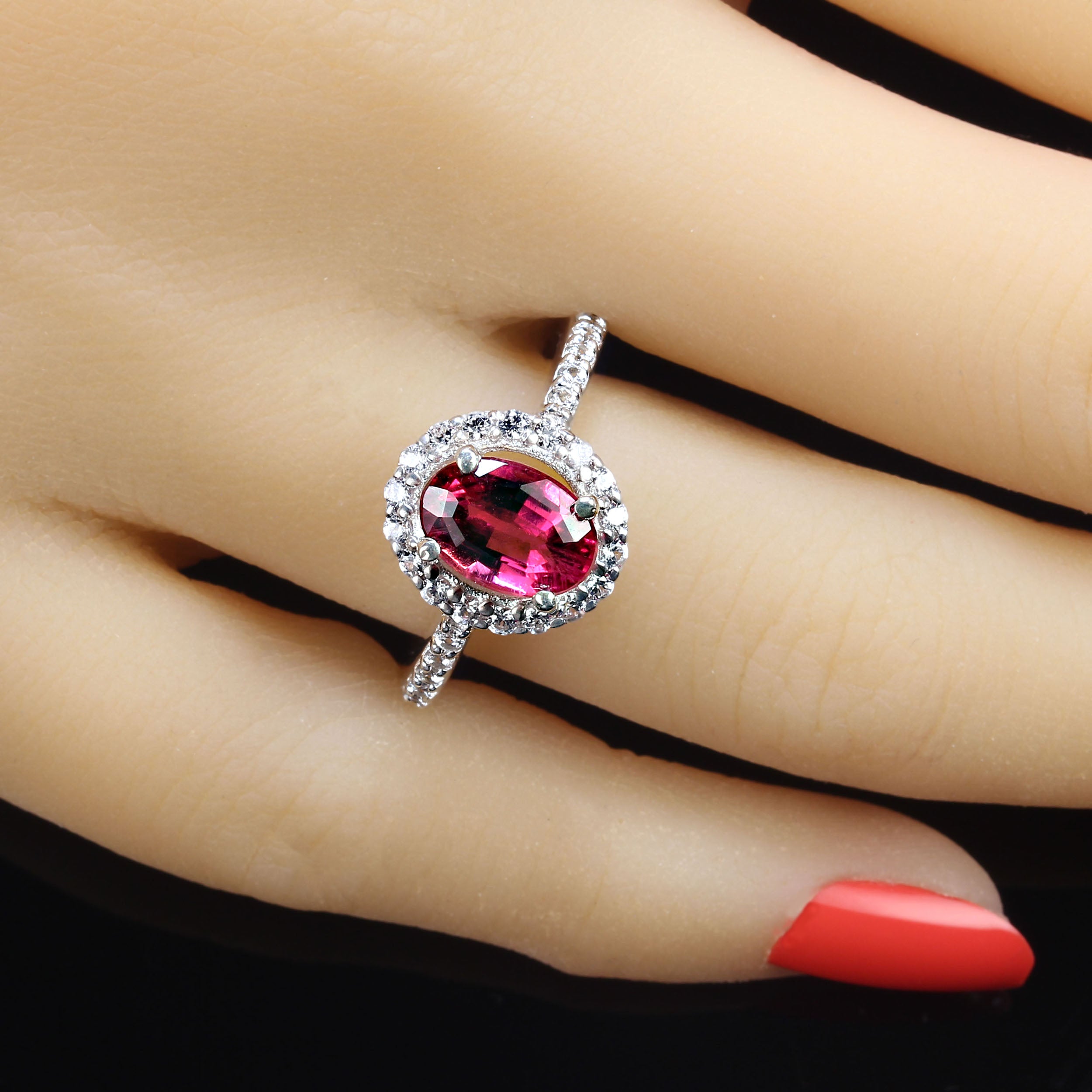 AJD 1.6Ct Rubelite ovale a raggiera in argento Sterling Regalo perfetto!