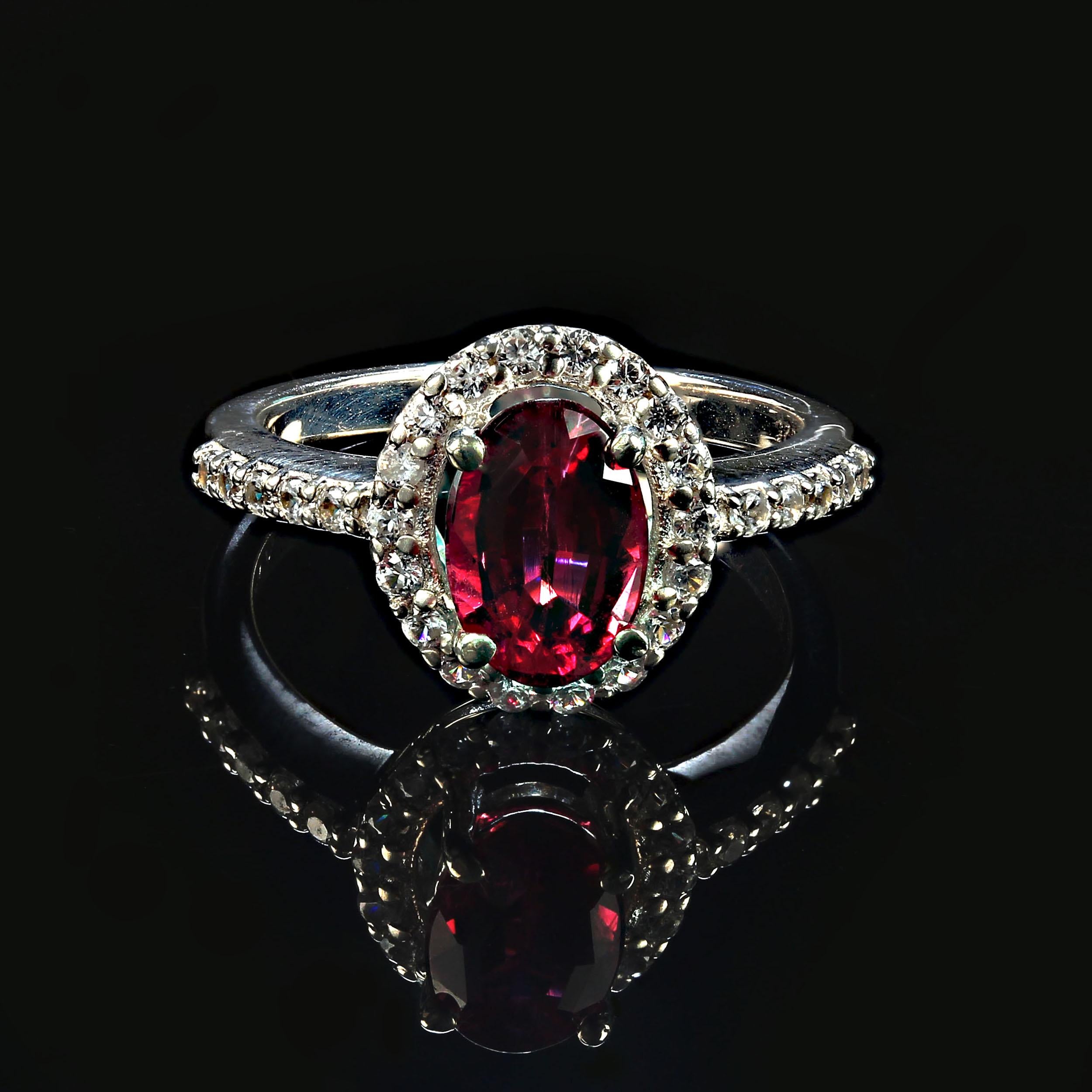 Artisan AJD 1.6Ct Oval Rubelite in Halo in Sterling Silver Perfect Valentine's Day Gift! For Sale
