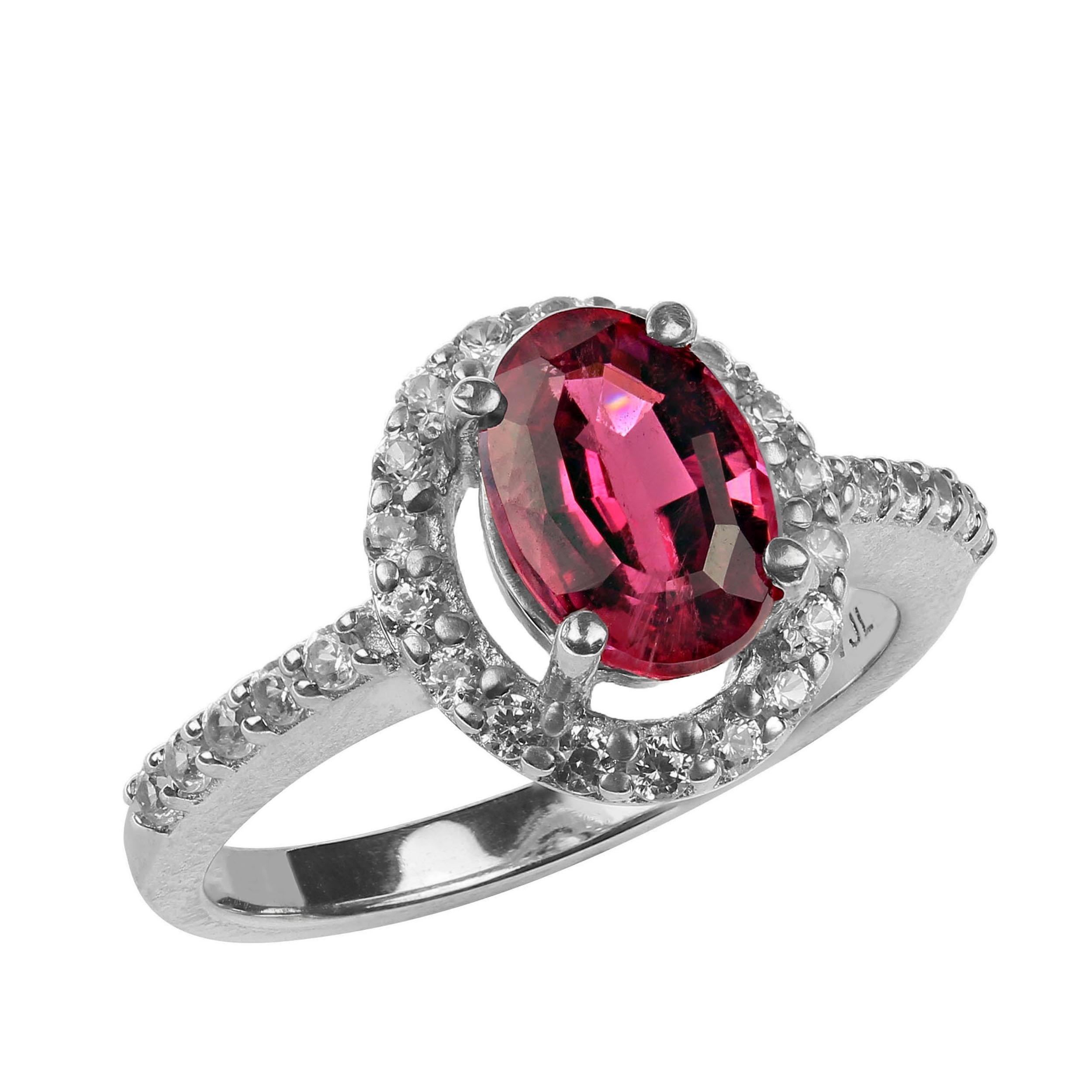 Oval Cut AJD 1.6Ct Oval Rubelite in Halo in Sterling Silver Perfect Valentine's Day Gift! For Sale