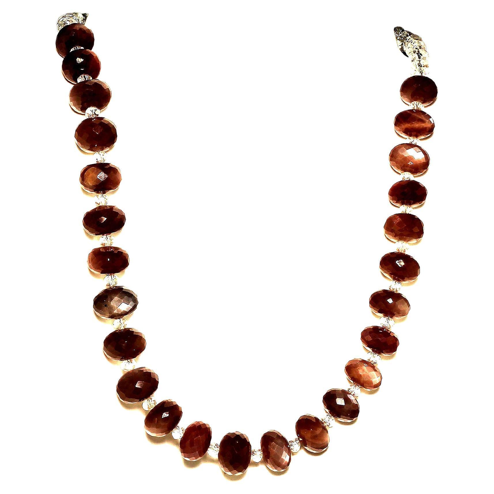 AJD Gargantilla de 17 pulgadas Collar hecho a mano de piedra de luna de chocolate y cristal transparente en venta 2