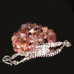 AJD 17 Inch Choker Handmade Chocolate Moonstone and Clear Crystal Necklace