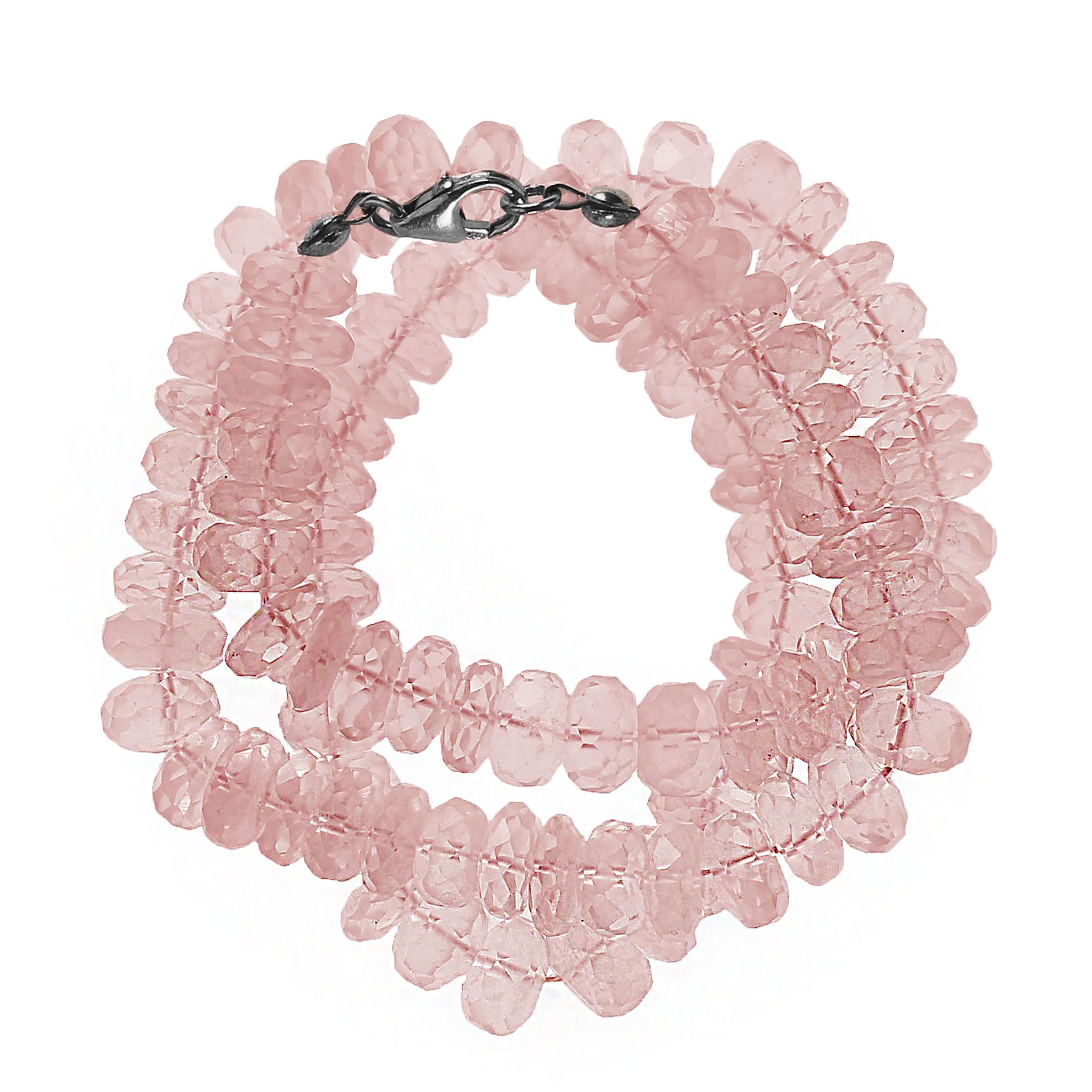 Women's or Men's AJD 17 Inch Elegant Rose Quartz Rondelle Necklace