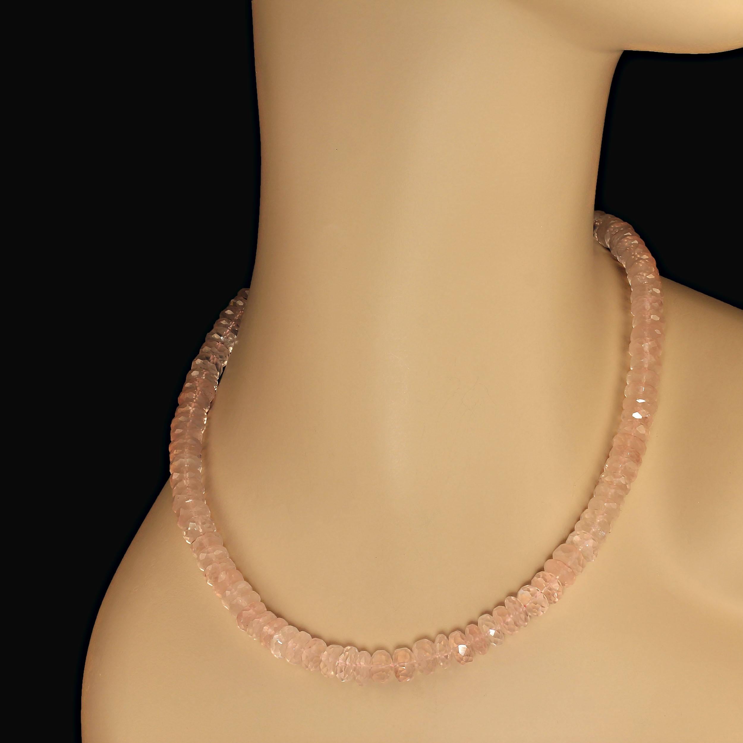 Bead AJD 17 Inch Elegant Rose Quartz Rondelle Necklace    For Sale