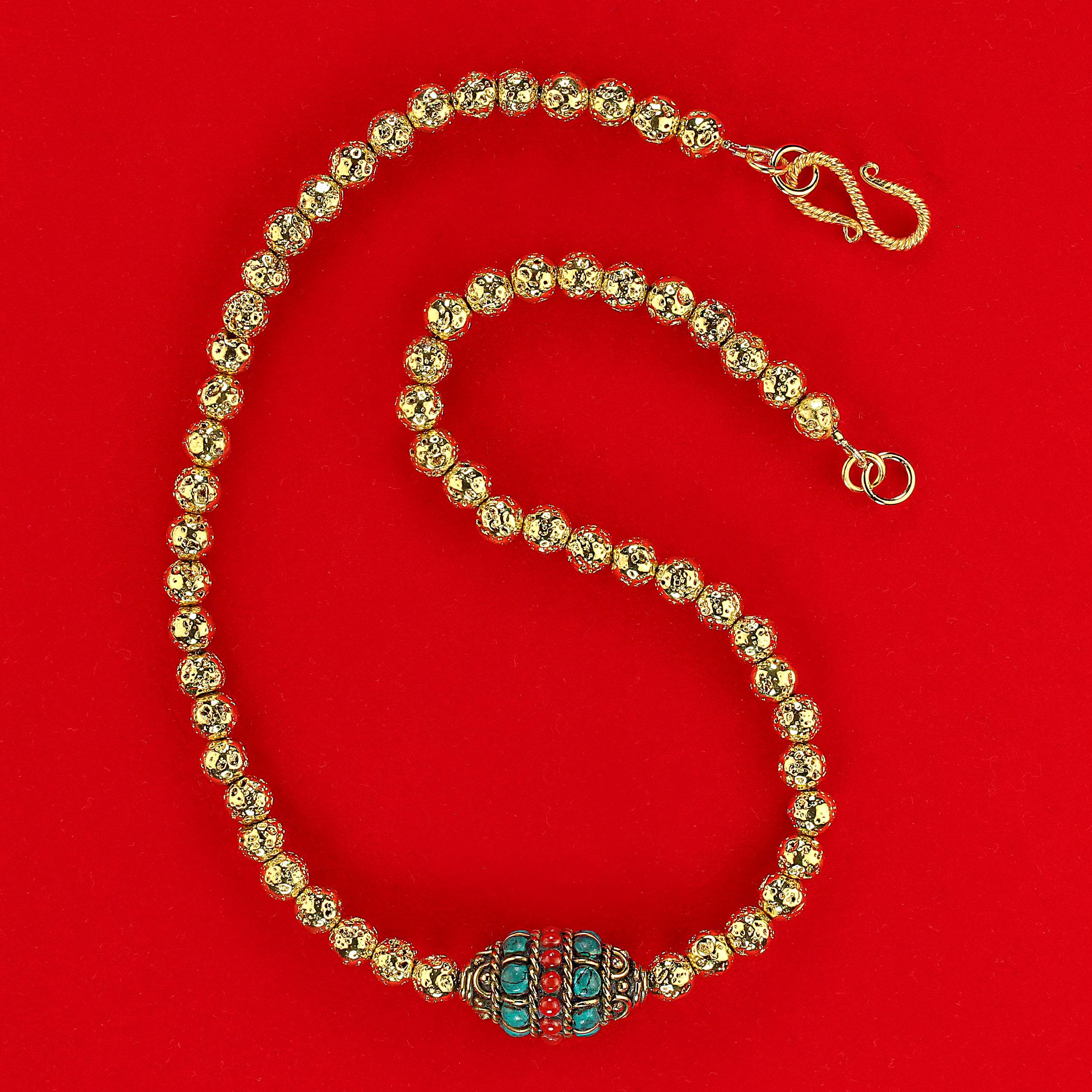AJD 17 Inch Gold Washed 7mm Lava Rock with Asian Focal Necklace For ...