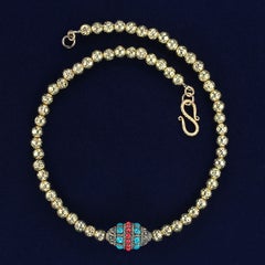 AJD 17 Inch Gold Washed 7mm Lava Rock with Asian Focal Necklace