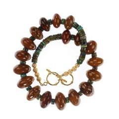 AJD 17 Inch Highly Polished Brown Turquoise Rondelle Necklace