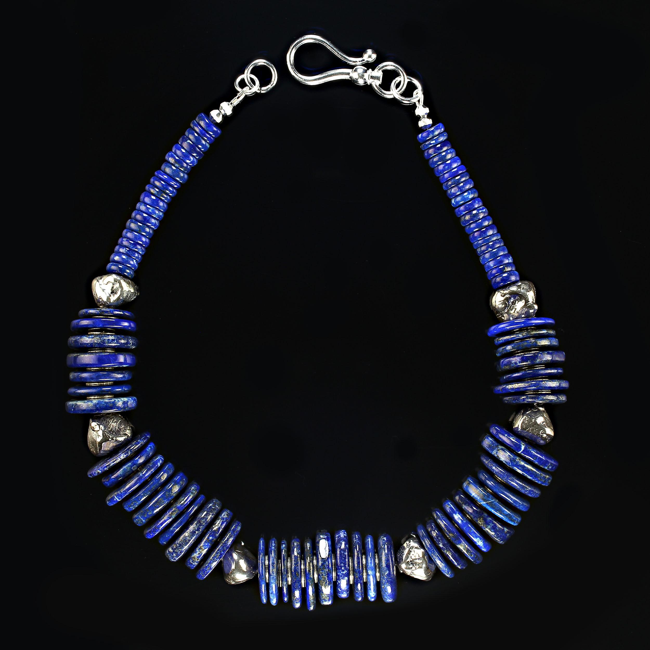 Bead AJD 17 Inch Magnificent Choker Lapis Lazuli and Sterling Silver Necklace  For Sale