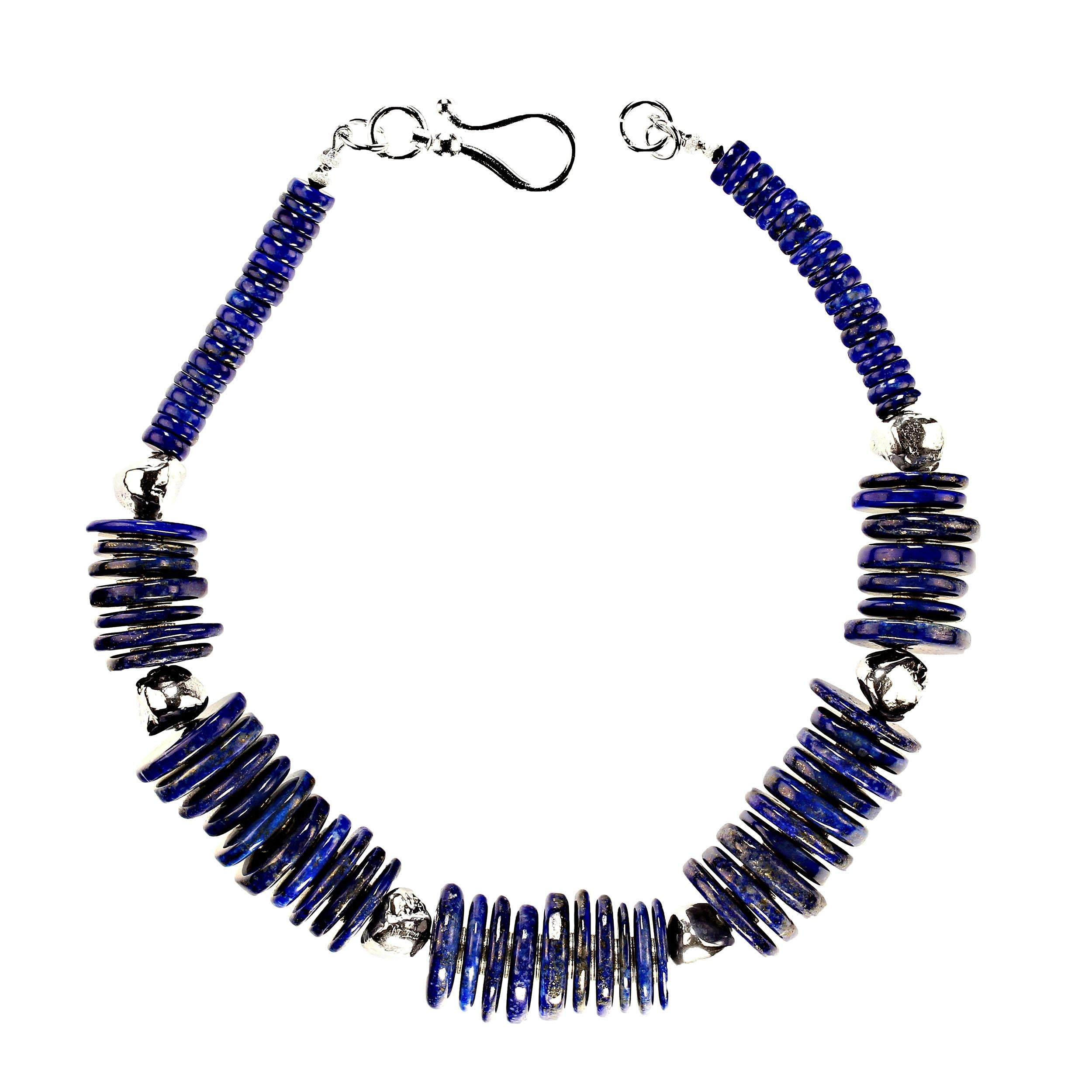 AJD 17 Inch Magnificent Choker Lapis Lazuli and Sterling Silver Necklace  In New Condition For Sale In Raleigh, NC