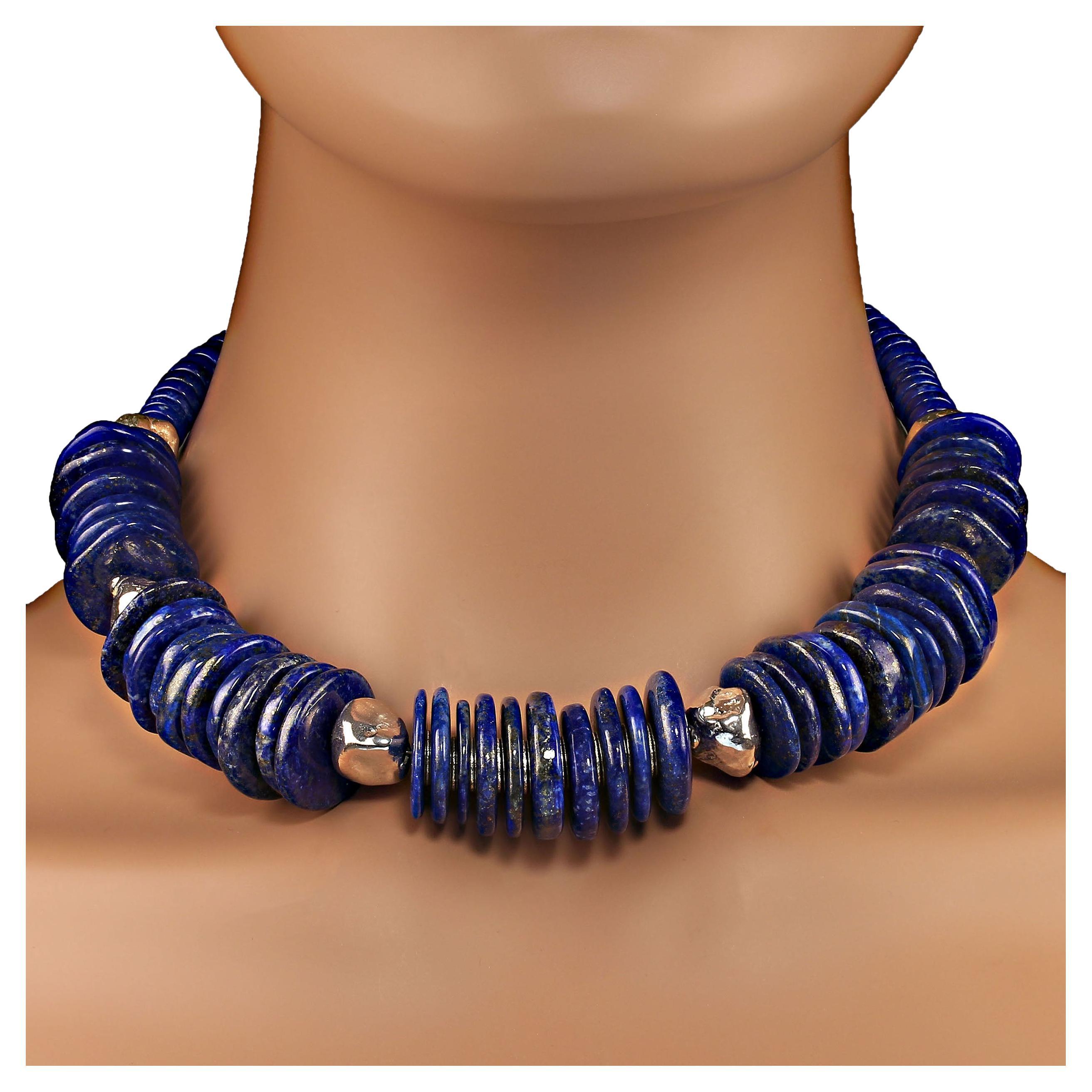 Magnifique collier ras du cou 17 pouces AJD en lapis-lazuli et argent sterling 